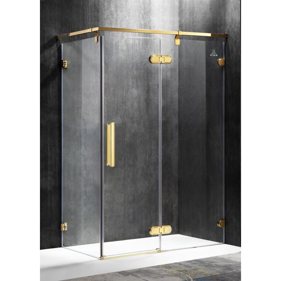 Anzzi Sultan Series 54 92 In To 55 51 In W Semi Frameless Polished Gold Hinged Shower Door At