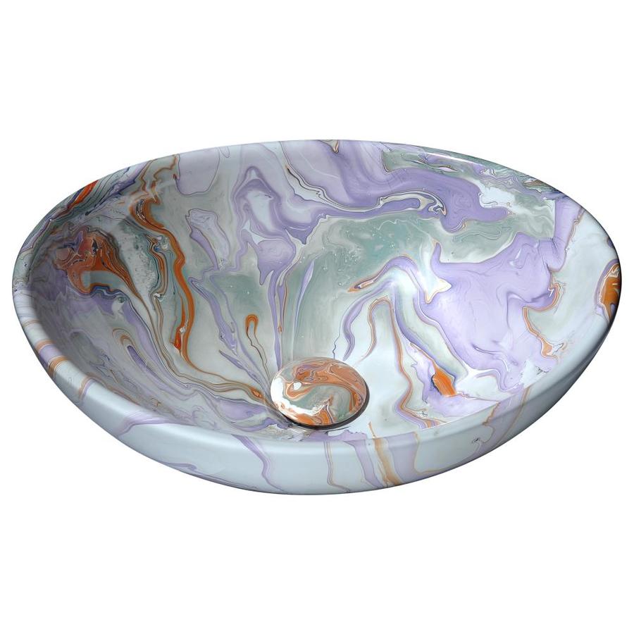 ANZZI Sona Marbled Adobe Ceramic Vessel Round Bathroom Sink (Drain Included) at