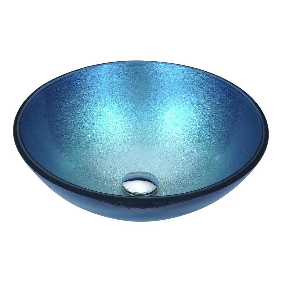 ANZZI Posh Silver Blue Glass Vessel Round Bathroom Sink (Drain Included ...