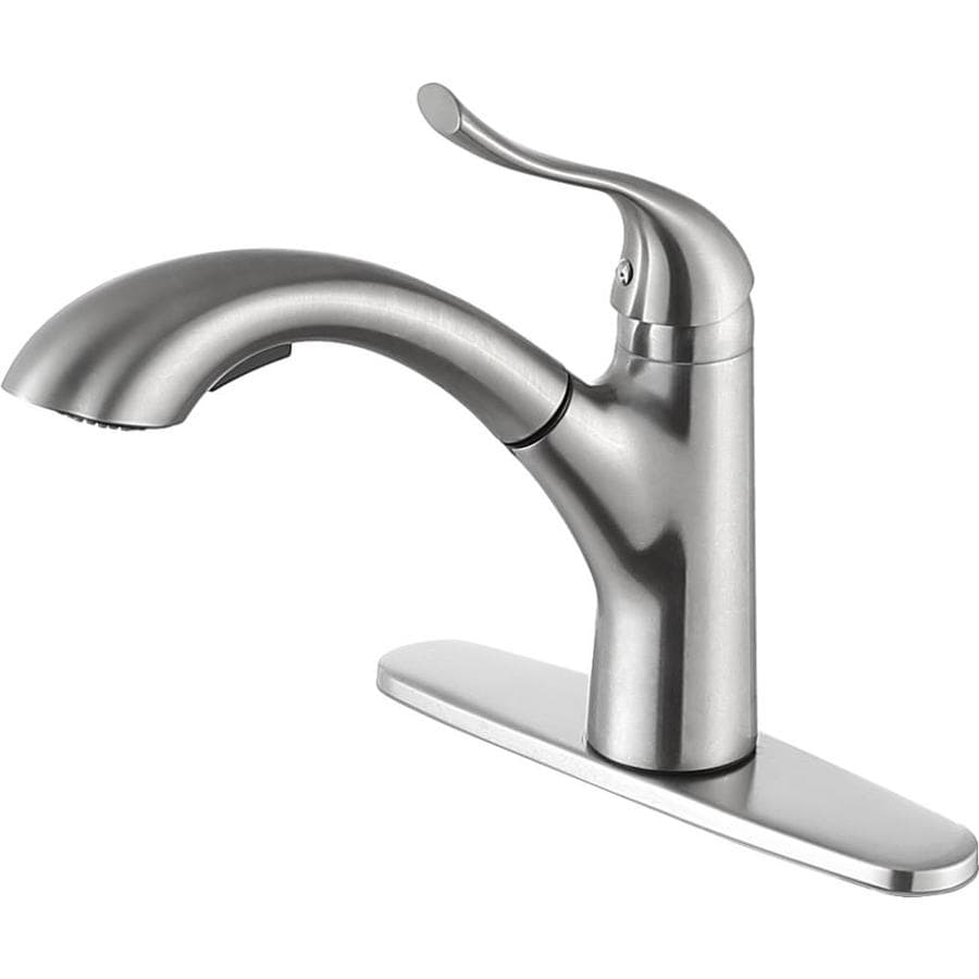 Anzzi Navona Brushed Nickel 1 Handle Deck Mount Pull Out Handle Kitchen Faucet Deck Plate Included In The Kitchen Faucets Department At Lowes Com