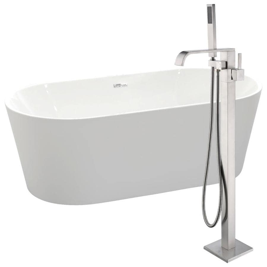 ANZZI Chand 67in White Acrylic Oval Center Drain Freestanding Bathtub