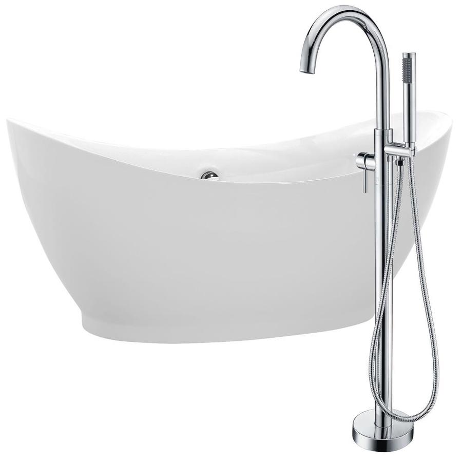 ANZZI Reginald 31-in W x 68-in L White Acrylic Oval Center Drain Freestanding Bathtub and Faucet Included