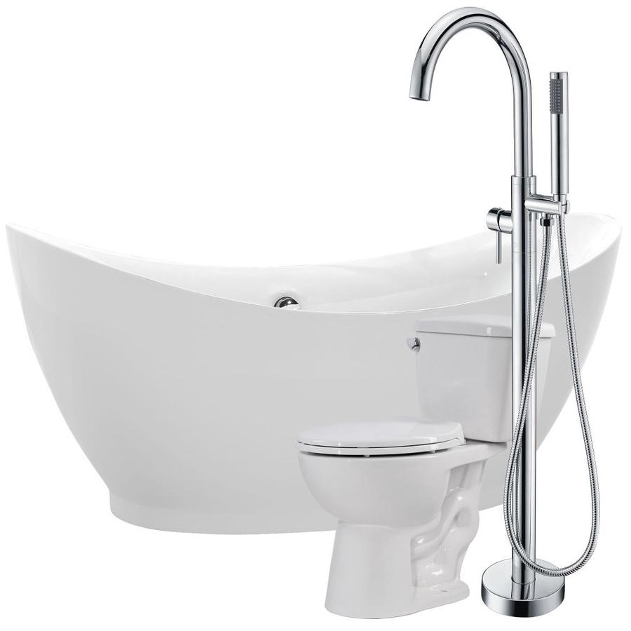 ANZZI Reginald 68in White Acrylic Oval Reversible Drain Freestanding