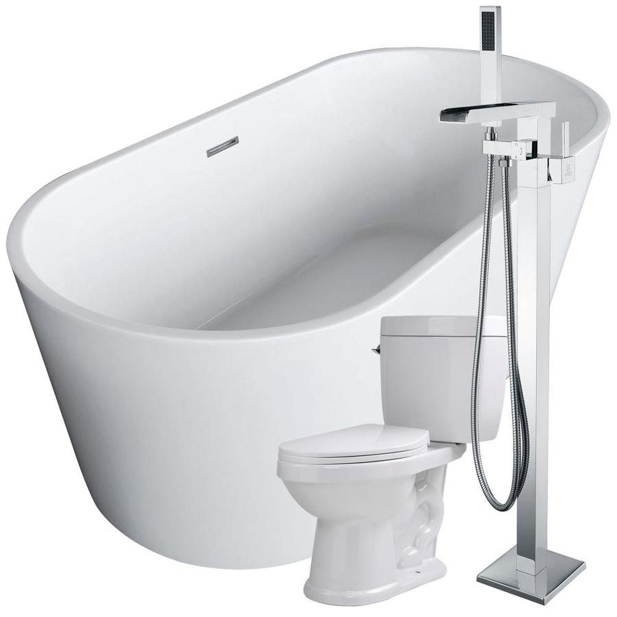 ANZZI Dover 67in White Acrylic Oval Center Drain Freestanding Bathtub
