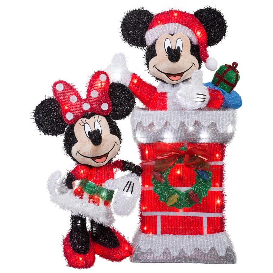 Disney 3D Holiday Lighted Tinsel Sculpture-Mickey Minnie Chimney Scene