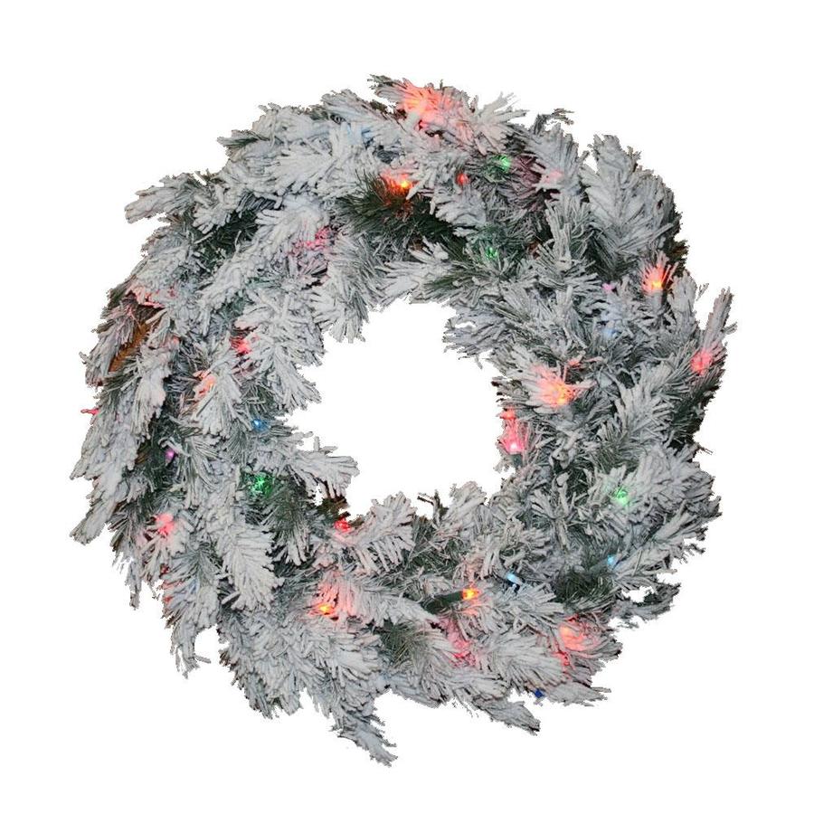 Northlight 24in Prelit Indoor White/Green Artificial Christmas Wreath with Multicolor Lights