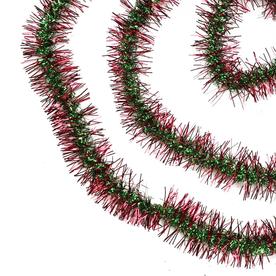 50' x 3" Red and Green Spiral Center Christmas Tinsel Garland - Unlit