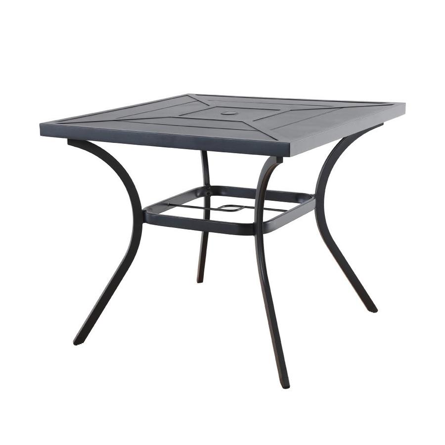 Square Patio Bistro Dining Table 4 Seating Steel Umbrella Hole 30 X 30 Inch