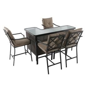Bar Height Patio Furniture Sets At Lowes Garden Treasures Vinehaven 5 Piece Brown Metal Frame Patio Dining Set With Tan Olefin Cushions