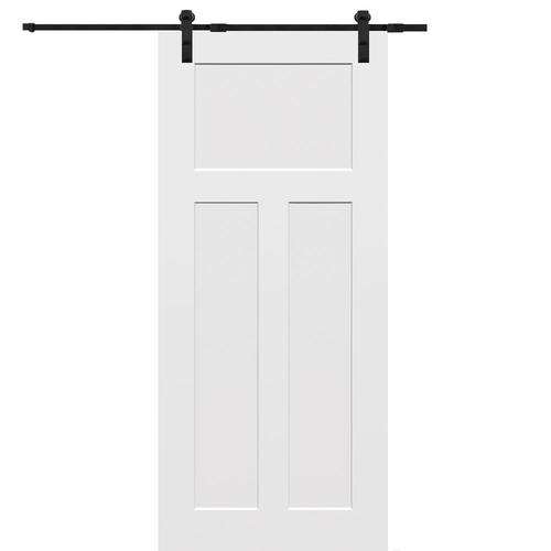 Primed 3 Panel Craftsman Molded Composite Barn Door Hardware Included Common 36 In X 80 In Actual 36 In X 80 In