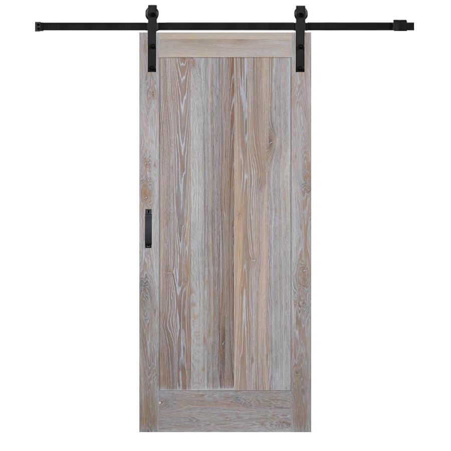 42 Inx84 In Rustic White Oak 1 Panel Flat Panel Barn Door With Sliding Barn Door Hardware Kit