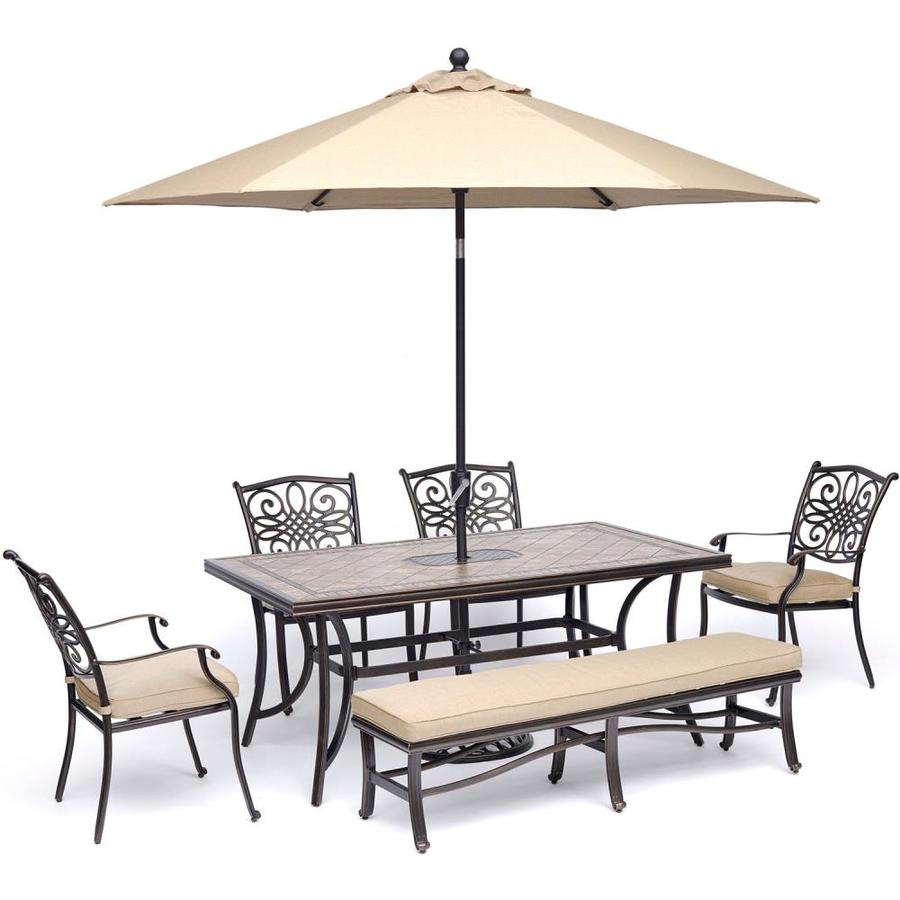 Hanover Monaco 6-Piece Bronze Frame Patio Set with Tan Cushions in the