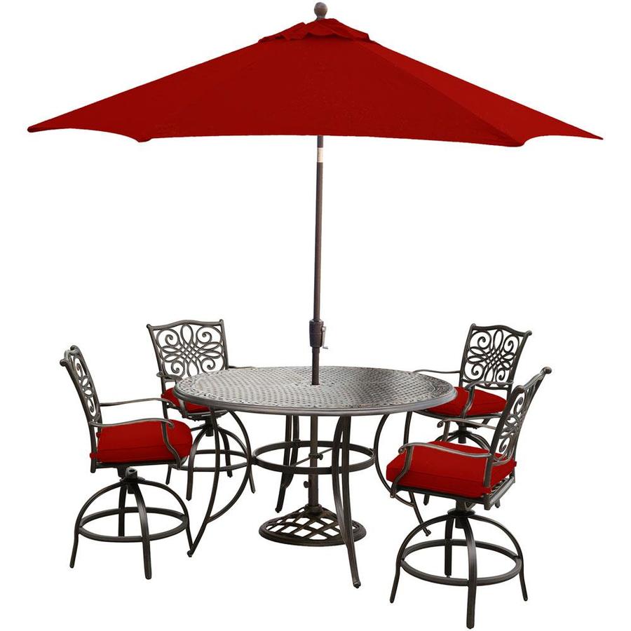 Hanover Traditions 7 Piece Red Frame Patio Set With Red Cushions