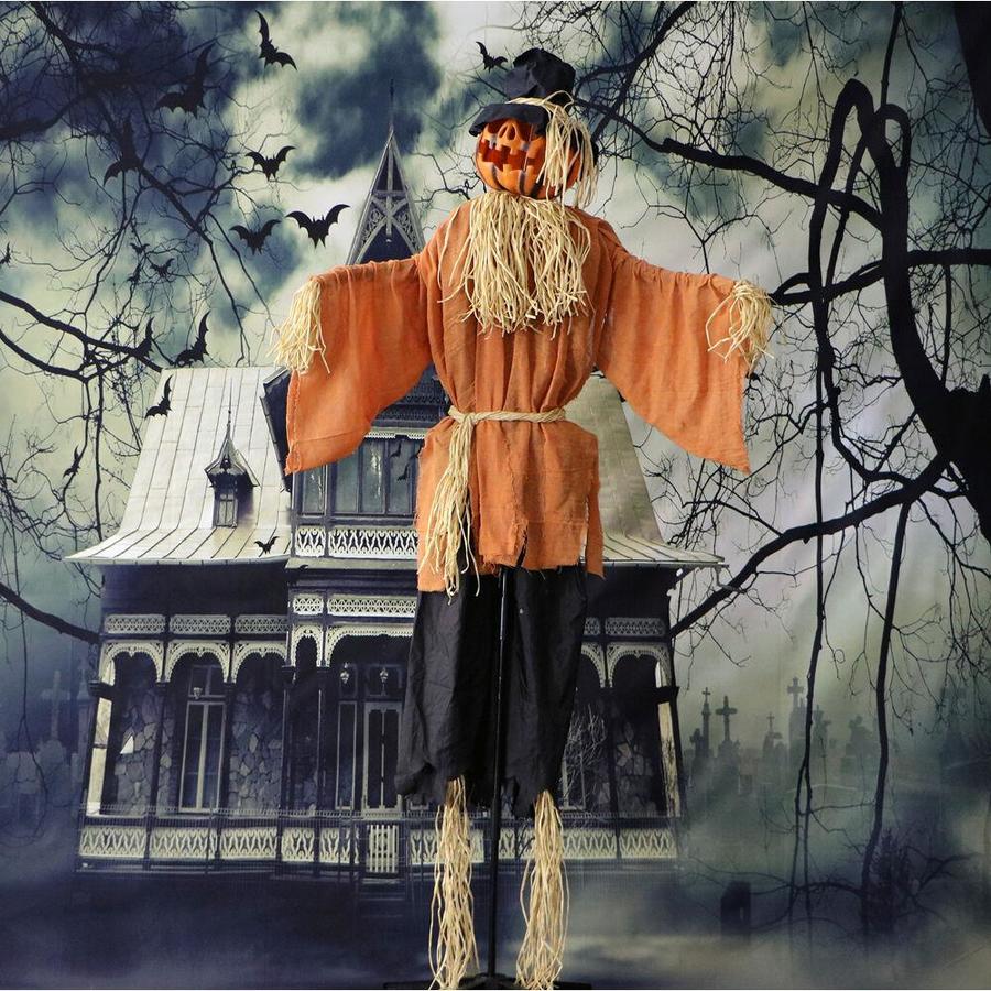 Haunted Hill Farm 6-Ft. Animated Scarecrow Prop with Rotating Jack-O ...