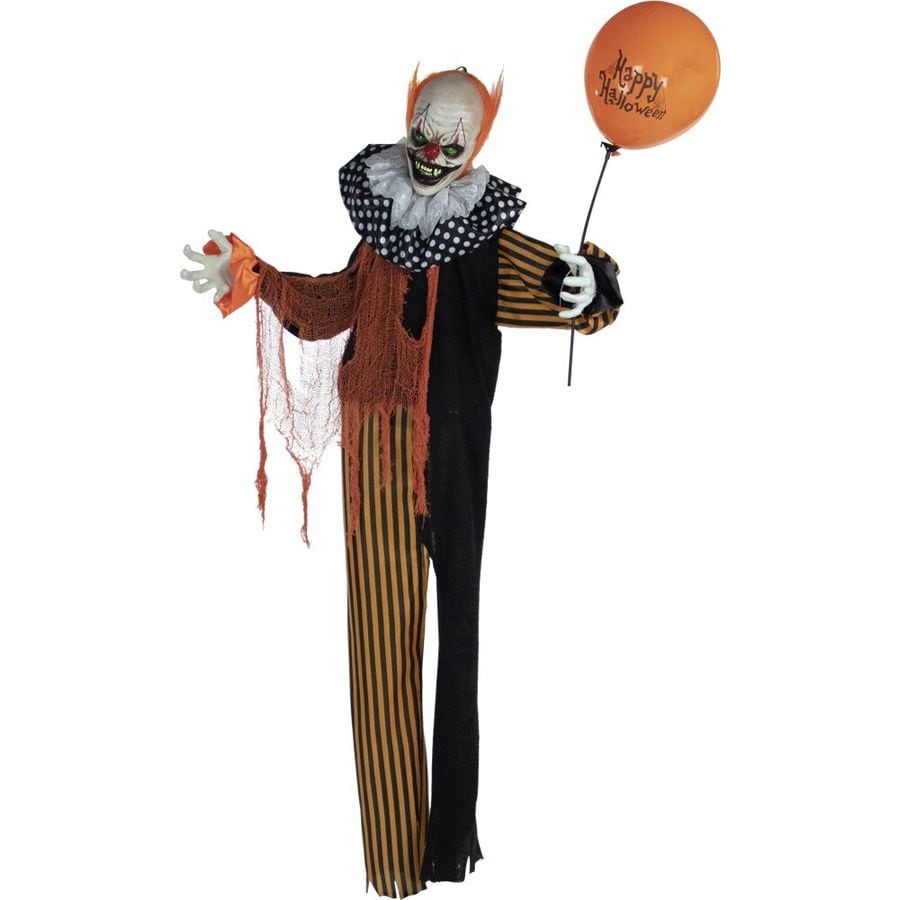 Haunted Hill Farm Life-Size Animatronic Clown with Lights and Sound, Indoor or Covered Outdoor Halloween Decoration, HHCLOWN-9FLSA