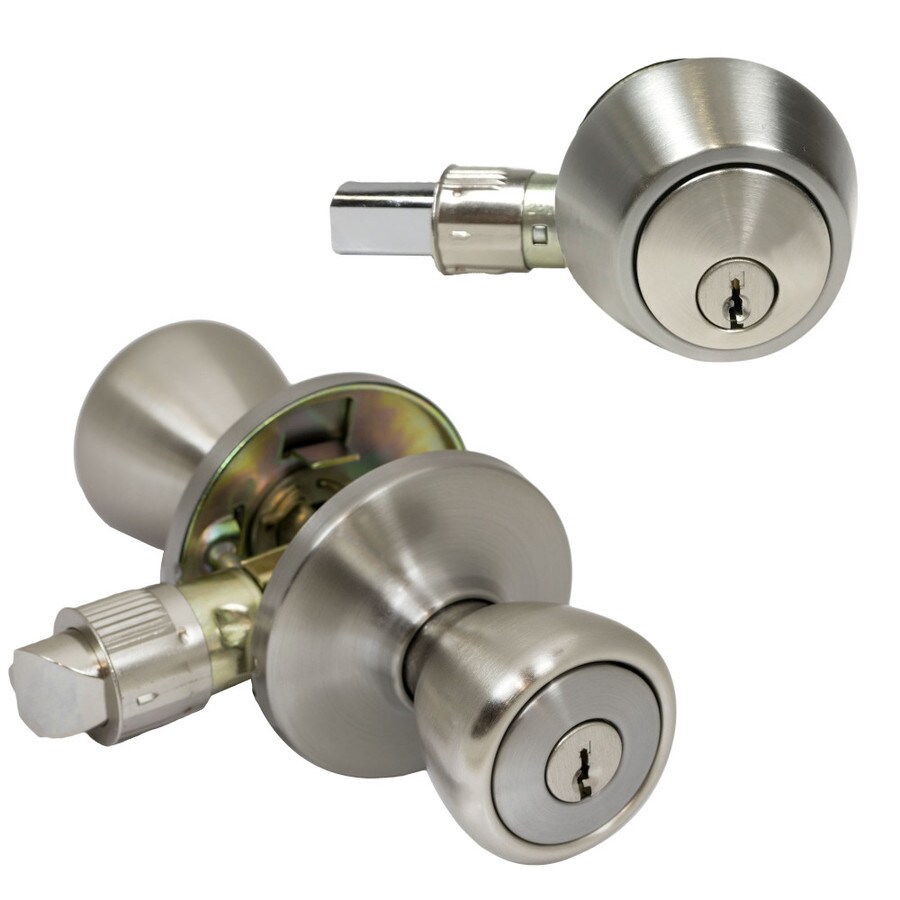 Stainless Steel SingleCylinder Deadbolt Combined Door Knob (2Pack) in