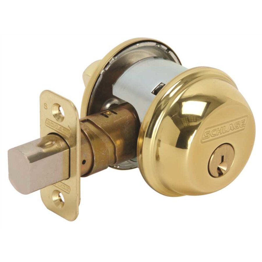 Schlage B60 Polished C Polished Brass Single Cylinder Deadbolt In The ...