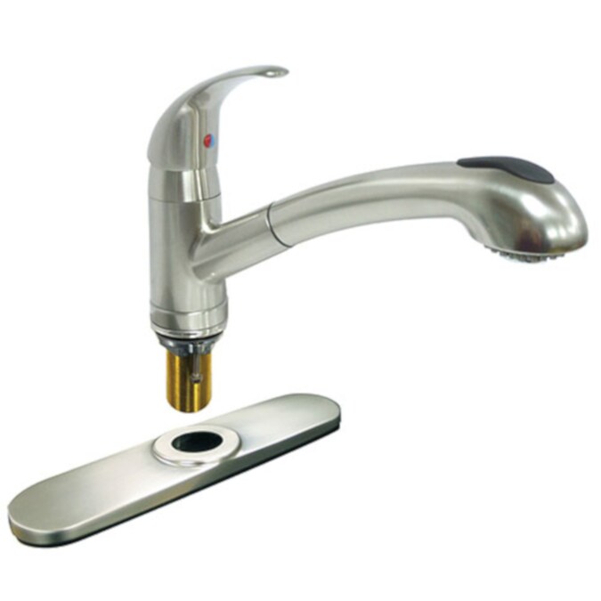 Dominion Faucets Gold Brushed Nickel 1 Handle Deck Mount Pull Out Handle Kitchen Faucet Deck Plate Included In The Kitchen Faucets Department At Lowes Com