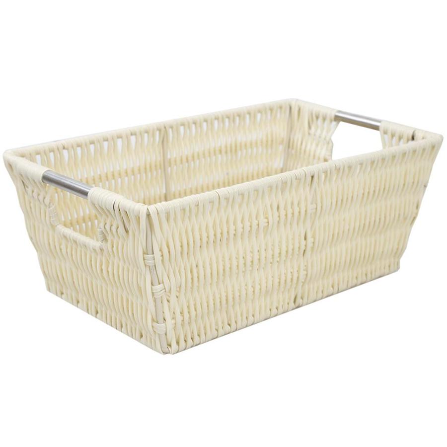 Small Intricate Decorative Weave Plastic Basket Ivory Utility