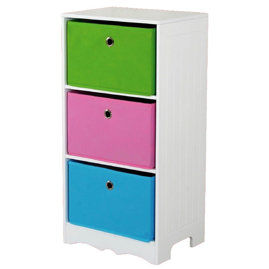 Home Basics MDF Kids Storage Shelf with 3 Canvas Bins, White/Multi-Color
