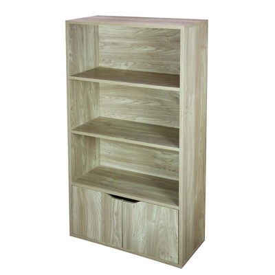 Home Basics 3 Tier Wood Bookcase With Doors Natural At Lowes Com