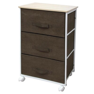 Home Basics 3 Drawer Fabric Dresser Rolling Storage Cart With Wood