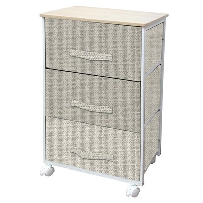 Home Basics 3 Drawer Fabric Dresser Rolling Storage Cart With Wood