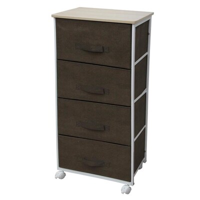 Home Basics 4 Drawer Fabric Dresser Rolling Storage Cart With Wood