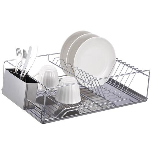 Home Basics 12.75in W x 20.25in L Metal Dish Rack and Drip Tray in