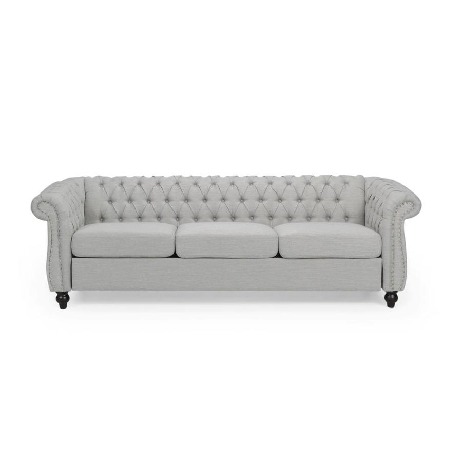 Best Selling Home Decor Parks Tufted Chesterfield Fabric 3 Seater Sofa, Cloud Gray and Dark Brown