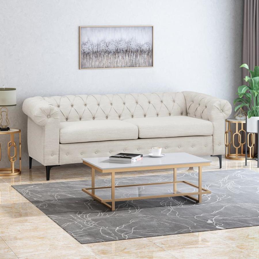 Best Selling Home Decor Bannock Tufted Fabric 3 Seater Sofa, Beige and ...