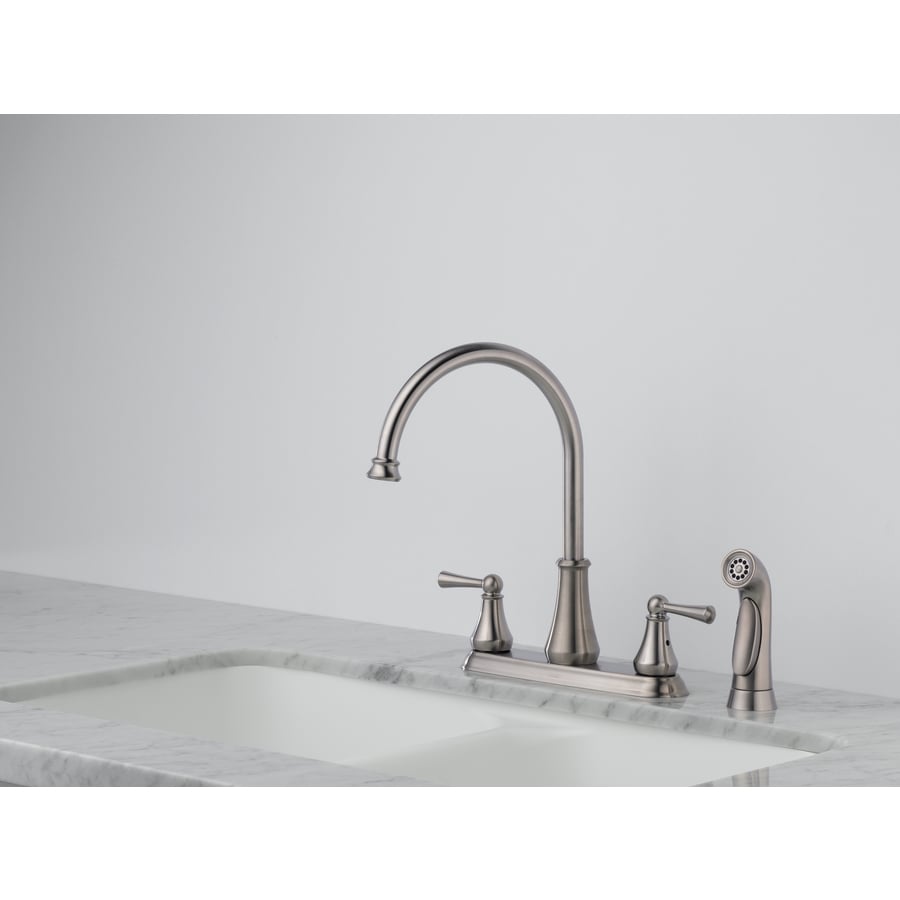 Delta Stainless 2-Handle High-Arc Kitchen Faucet with Side Spray at ...