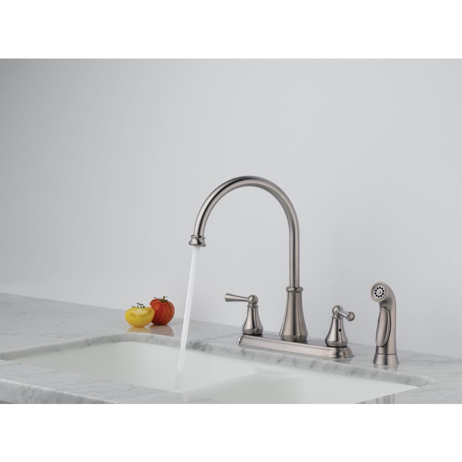 Delta Stainless 2-Handle High-Arc Kitchen Faucet with Side Spray at ...