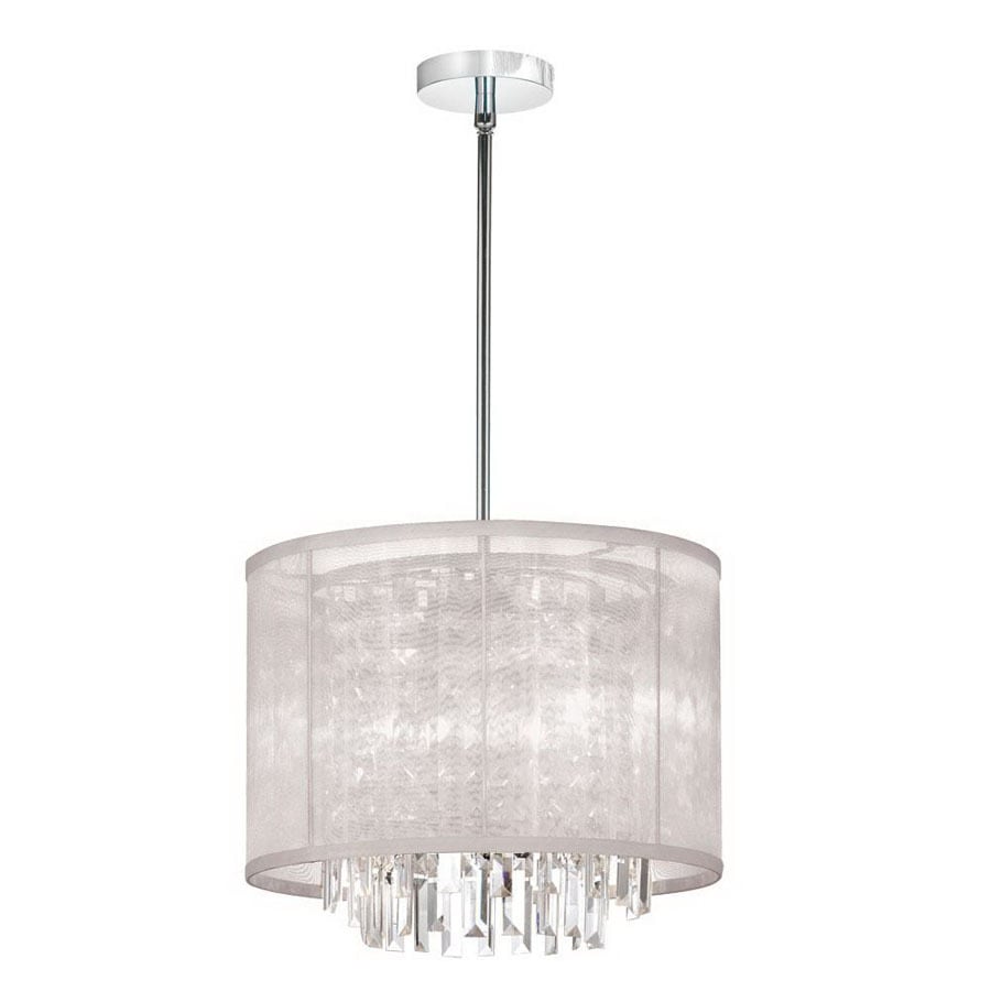Dainolite Lighting 12 In W Organza Bling Polished Chrome Crystal Dainolite Lighting 12 In W Organza Bling Polished Chrome Crystal Accent Pendant Light With Fabric Shade