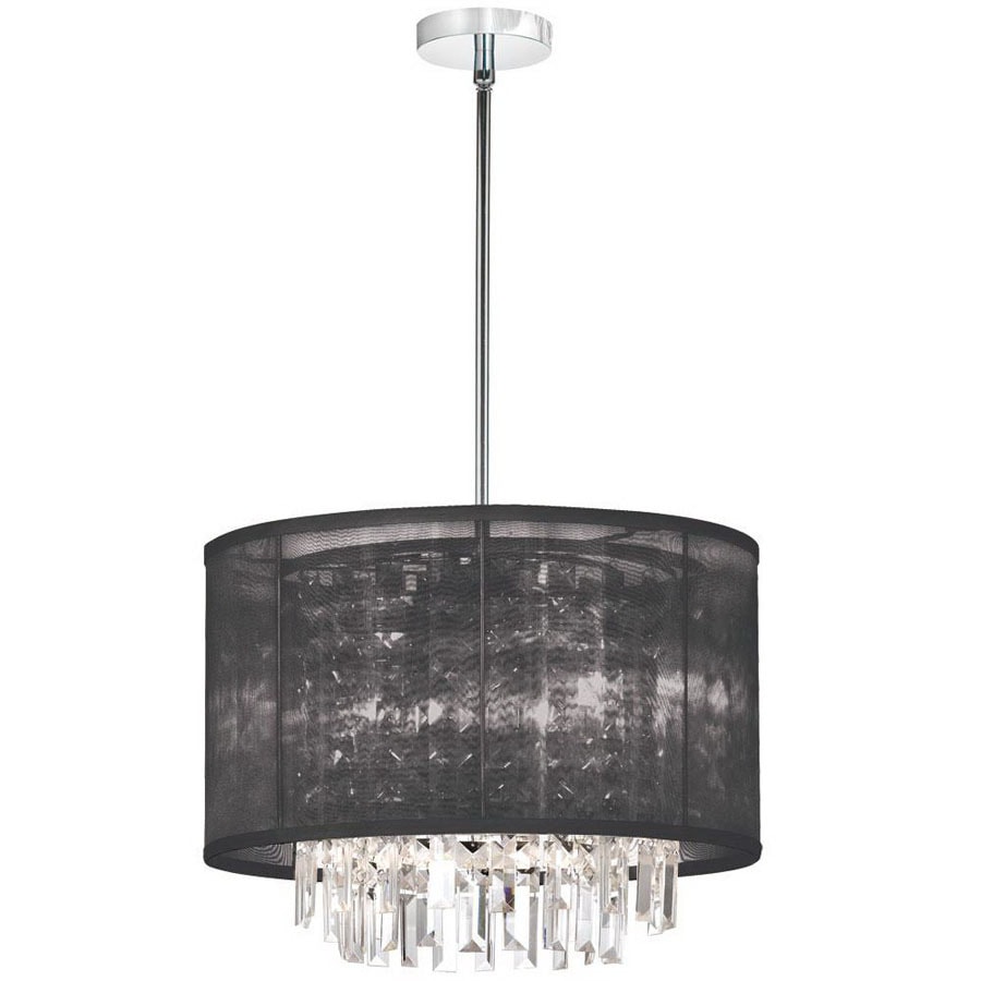 Dainolite Lighting 17 In W Organza Bling Polished Chrome Crystal Dainolite Lighting 17 In W Organza Bling Polished Chrome Crystal Accent Pendant Light With Fabric Shade