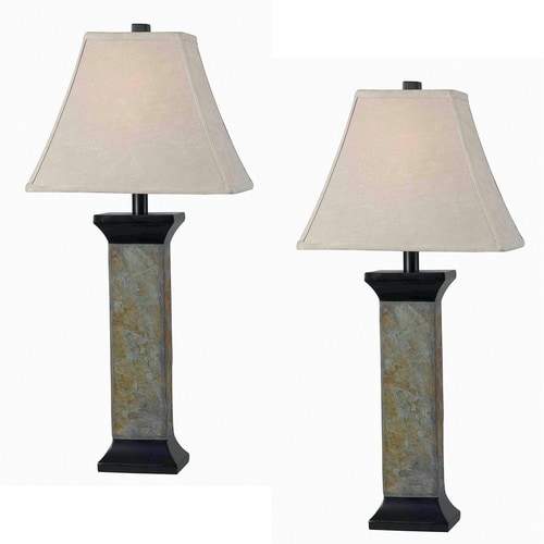 Kenroy Home Suffield 29in Natural Slate Indoor Table Lamp with Fabric