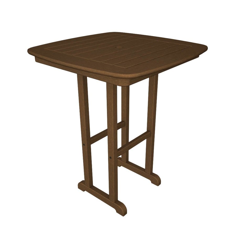 POLYWOOD 31-in Teak Recycled Plastic Square Patio Bar ...