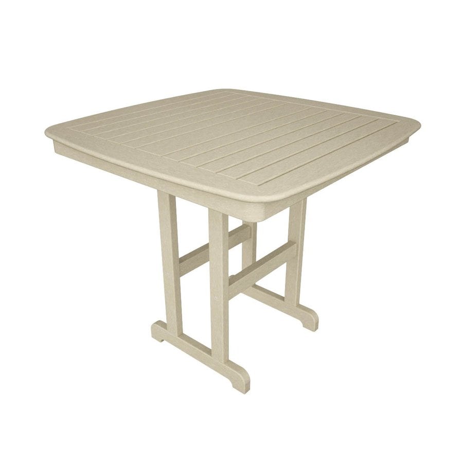 POLYWOOD 42.5-in Sand Recycled Plastic Square Patio Bar-Height Table at ...