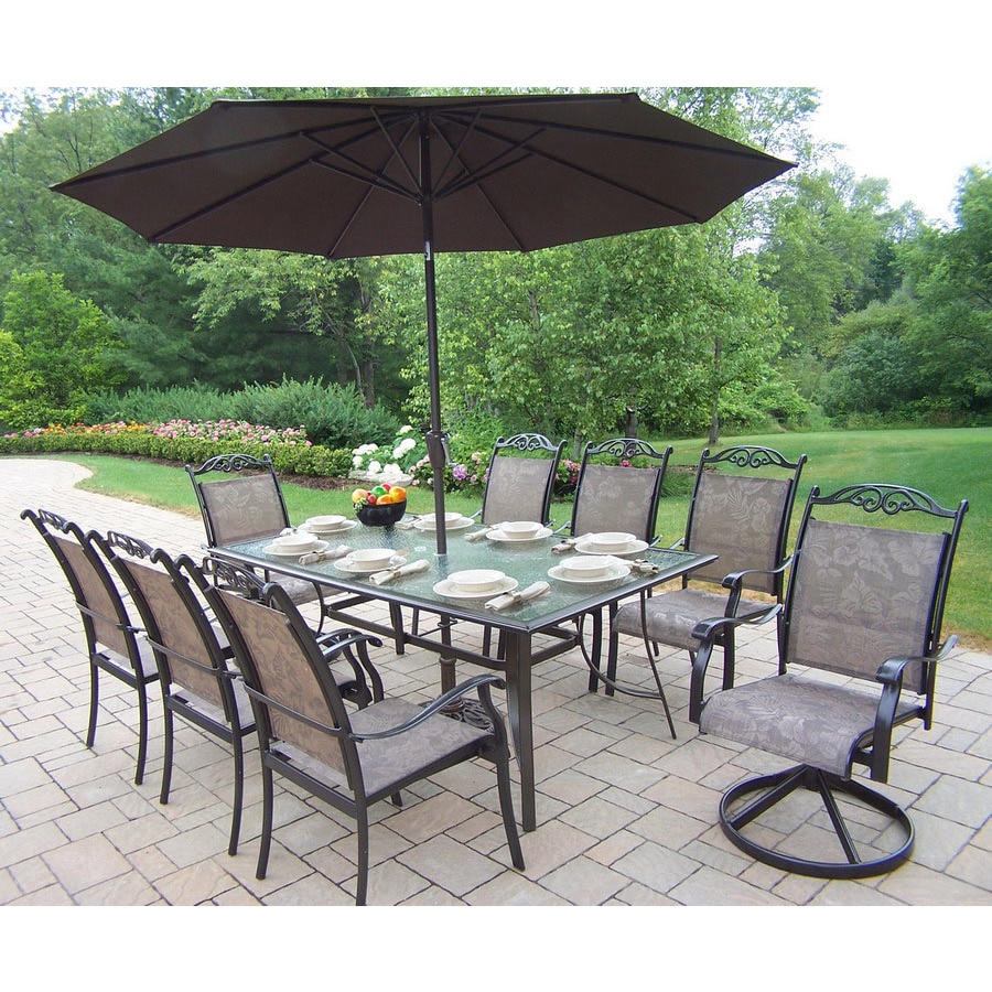 Oakland Living 10-Piece Cascade Sling Sling Cast Aluminum Patio Dining ...