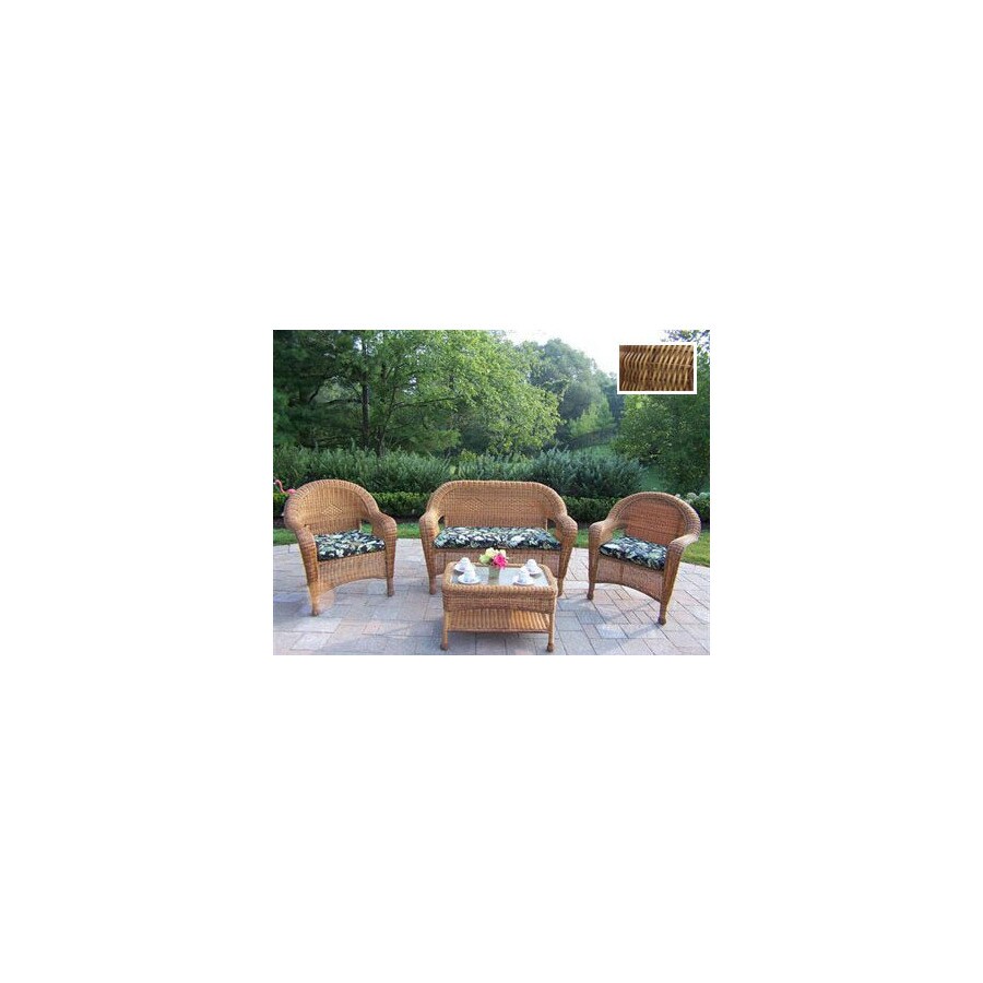 Oakland Living 4-Piece Elite Resin Wicker Patio Conversation Set at ...