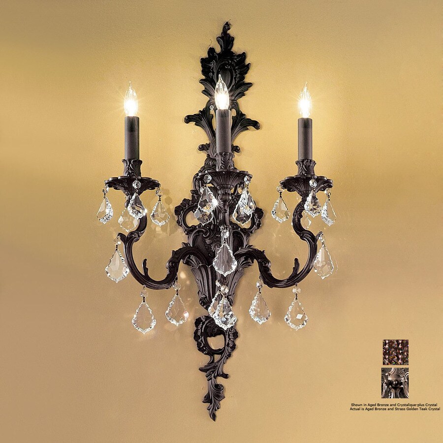 Clic Lighting 16 In W Majestic 3 Light Aged Bronze Crystal Clic Lighting 16 In W Majestic 3 Light Aged Bronze Crystal Accent Arm Wall