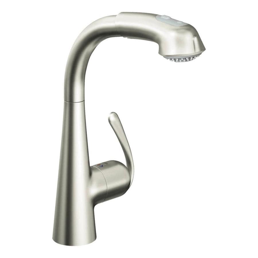 Shop GROHE Ladylux Plus Super Steel 1 Handle Pull Out Kitchen Faucet At   4005176864117 