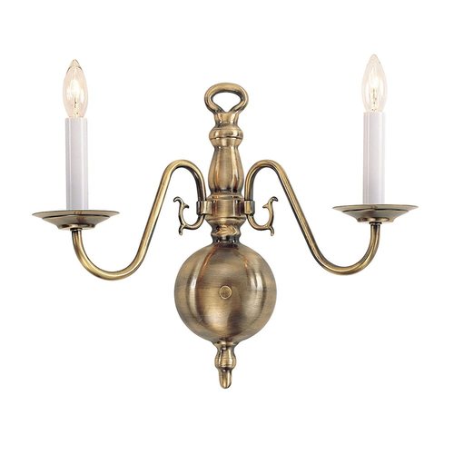 Livex Lighting Williamsburg 15in W 2Light Antique brass Candle Wall