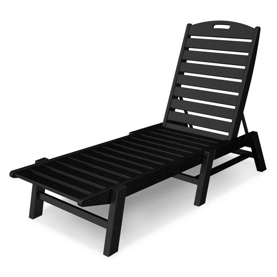 POLYWOOD NAC2280BL Nautical Stackable Plastic Chaise Lounge Chair with Slat Seat