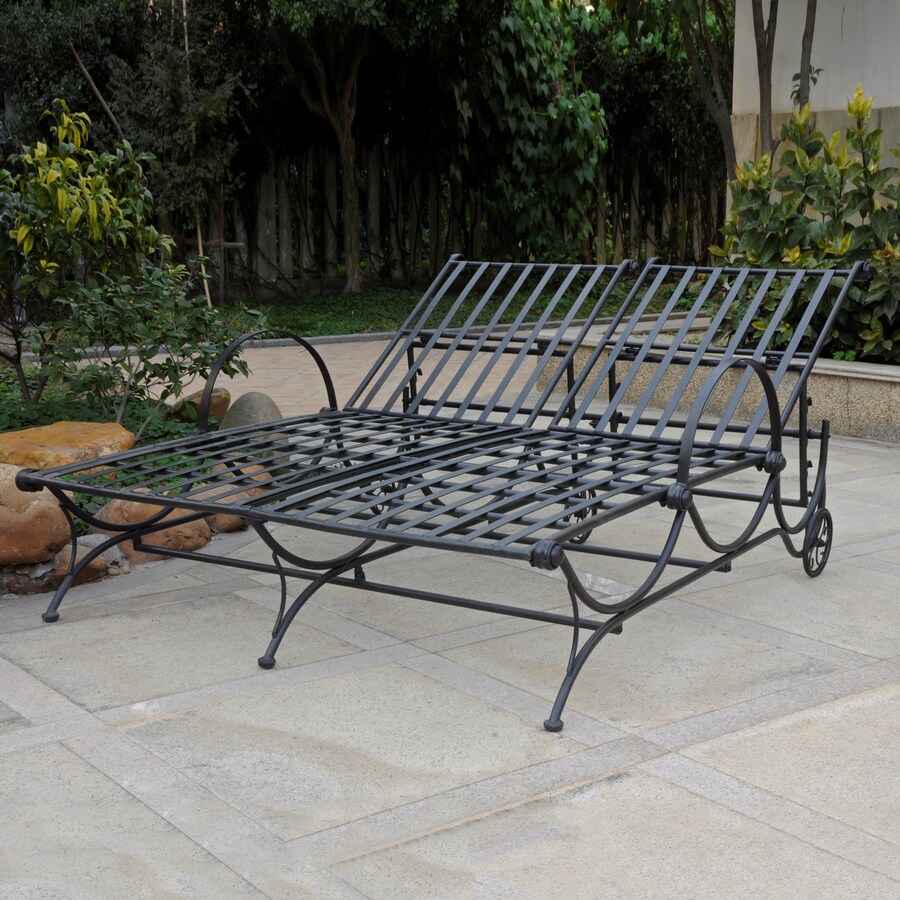 International Caravan Antique Black Wrought Iron Patio Chaise