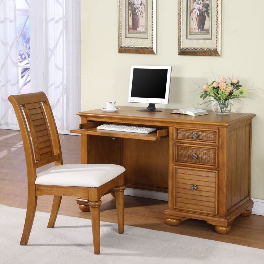 Hospitality Rattan 2 PC SET-403-DC Ships Wheel Light Brown Computer Desk
