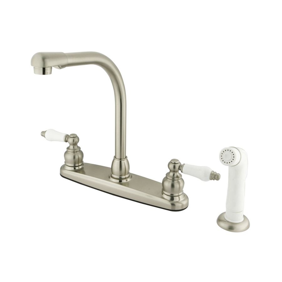 Elements of Design Victorian Satin Nickel 2 Handle High Arc Sink/Counter Mount Kitchen Faucet with Side Spray