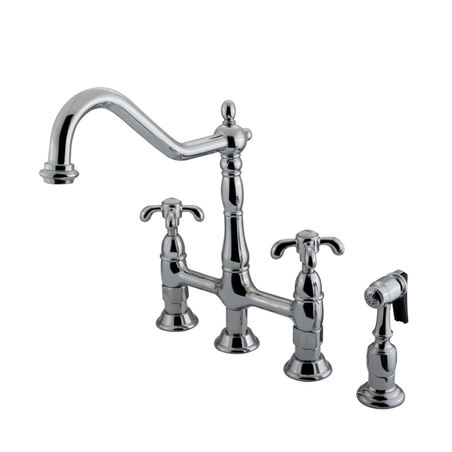 Elements of Design ES1271TXBS French Country Chrome 2-Handle Deck Mount Bridge Kitchen Faucet