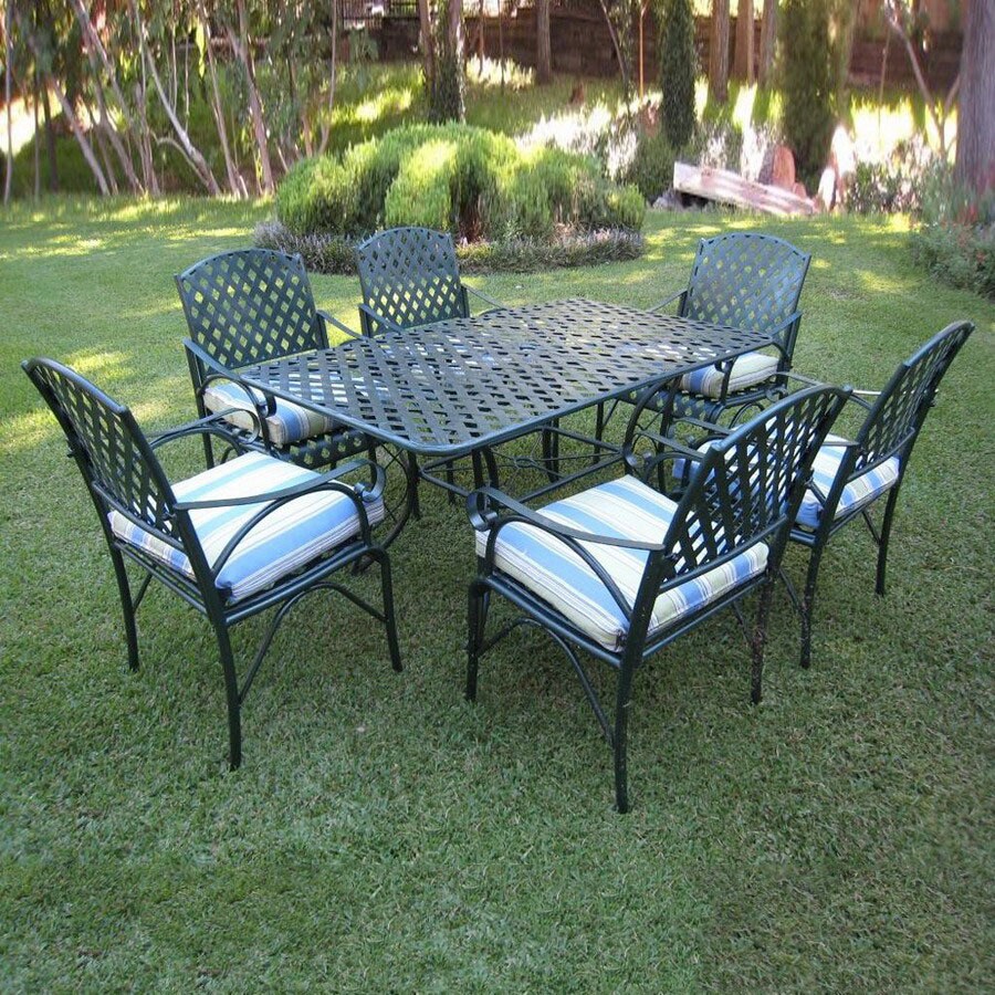 International Caravan 7 Piece Mesh Wrought Iron Patio Dining Set