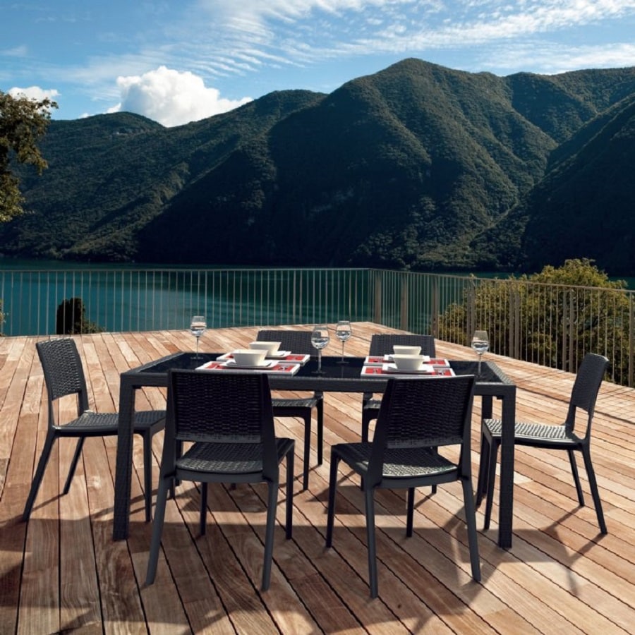 Compamia Miami Wickerlook 7 Piece Coffee Brown Wicker Patio Dining Set In The Patio Dining Sets Department At Lowes Com